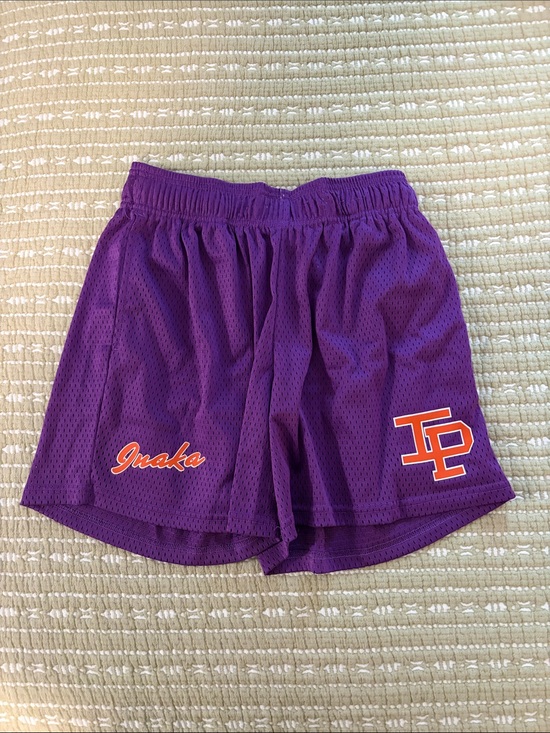 Inaka Power Pants - Inaka Power Purple Mesh Athletic Shorts with Orange Accents